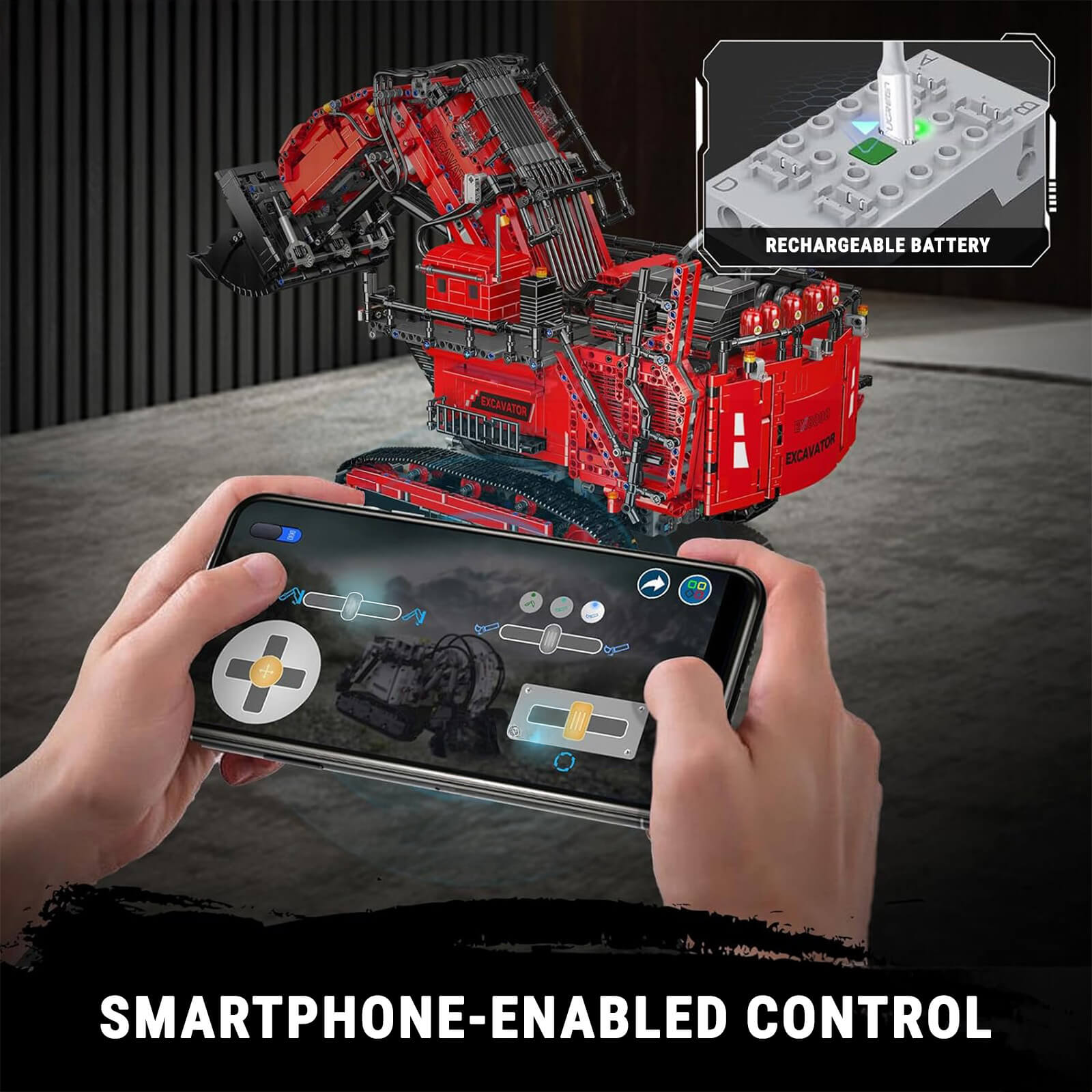 Mould King 17071 - Red - Heavy-Duty RC Excavator - vue 17 | Power Blockz