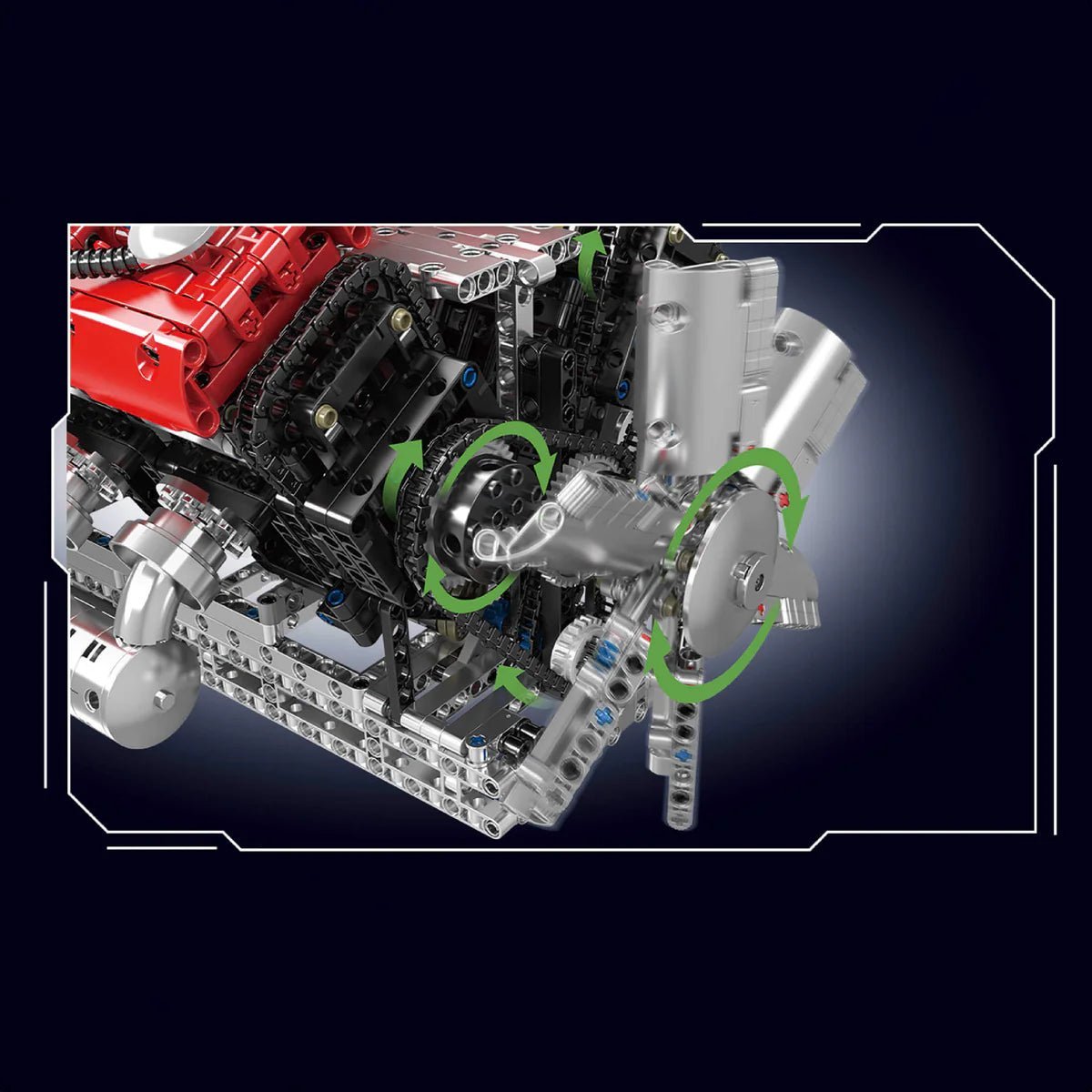 Mould King 10169 - Functional V12 Engine & Gearbox - vue 4 | Power Blockz