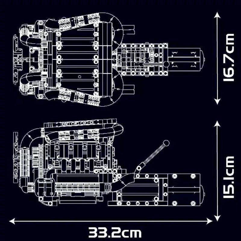 Mould King 10203 - M8 Twin-Turbocharged V8 - vue 3 | Power Blockz