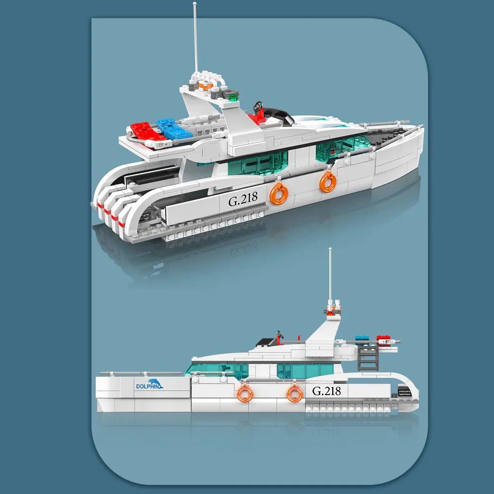 Mould King 10218 - White Dolphin Yacht - vue 3 | Power Blockz