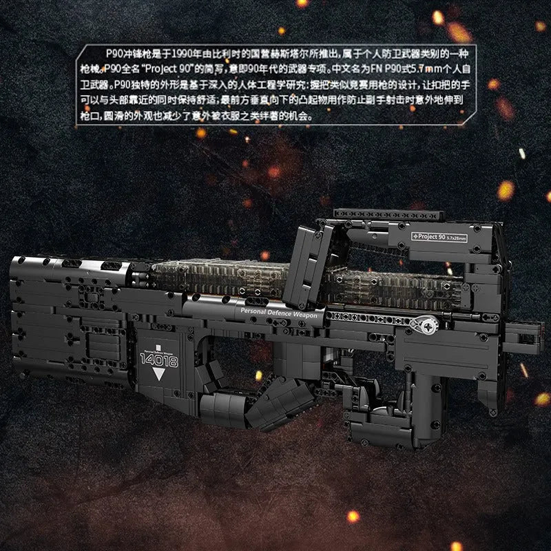 Mould King 14018 - Motorized P90 SMG - vue 3 | Power Blockz