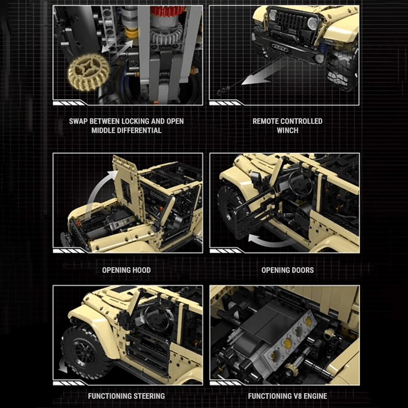 Mould King 13184 - All-Terrain Wrangler Sahara 4x4 - vue 17 | Power Blockz
