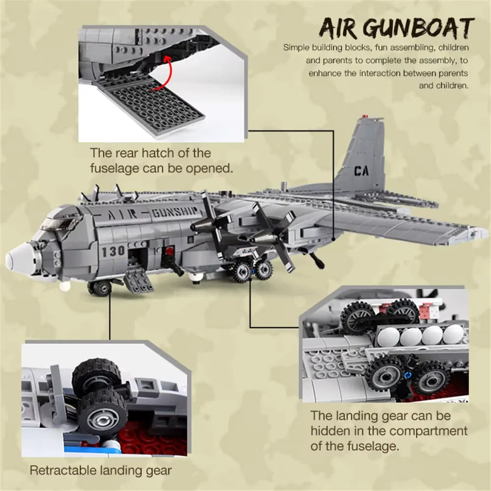 Xingbao XB-06023 - AC-130 Hercules Gunship Aircraft - vue 2 | Power Blockz
