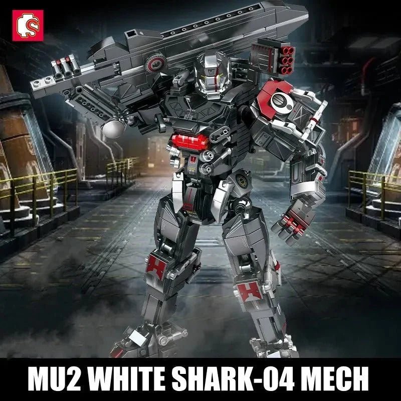 Heavy Duty Mecha Robot MU2 White Shark Bricks Toy | 802pcs - Heavy Duty Mecha Robot MU2 White Shark Bricks Toy - vue 4 | Power Blockz