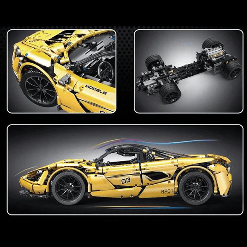 Mould King 13145 - Twin-Turbo 720 Supercar Yellow - vue 2 | Power Blockz