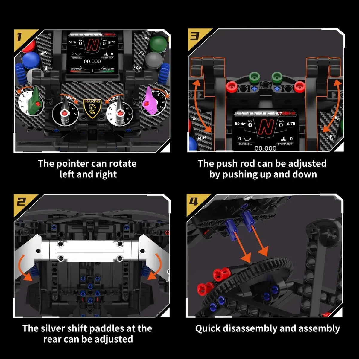 K96263 - 1:1 Lambo Supercar Steering Wheel - vue 5 | Power Blockz