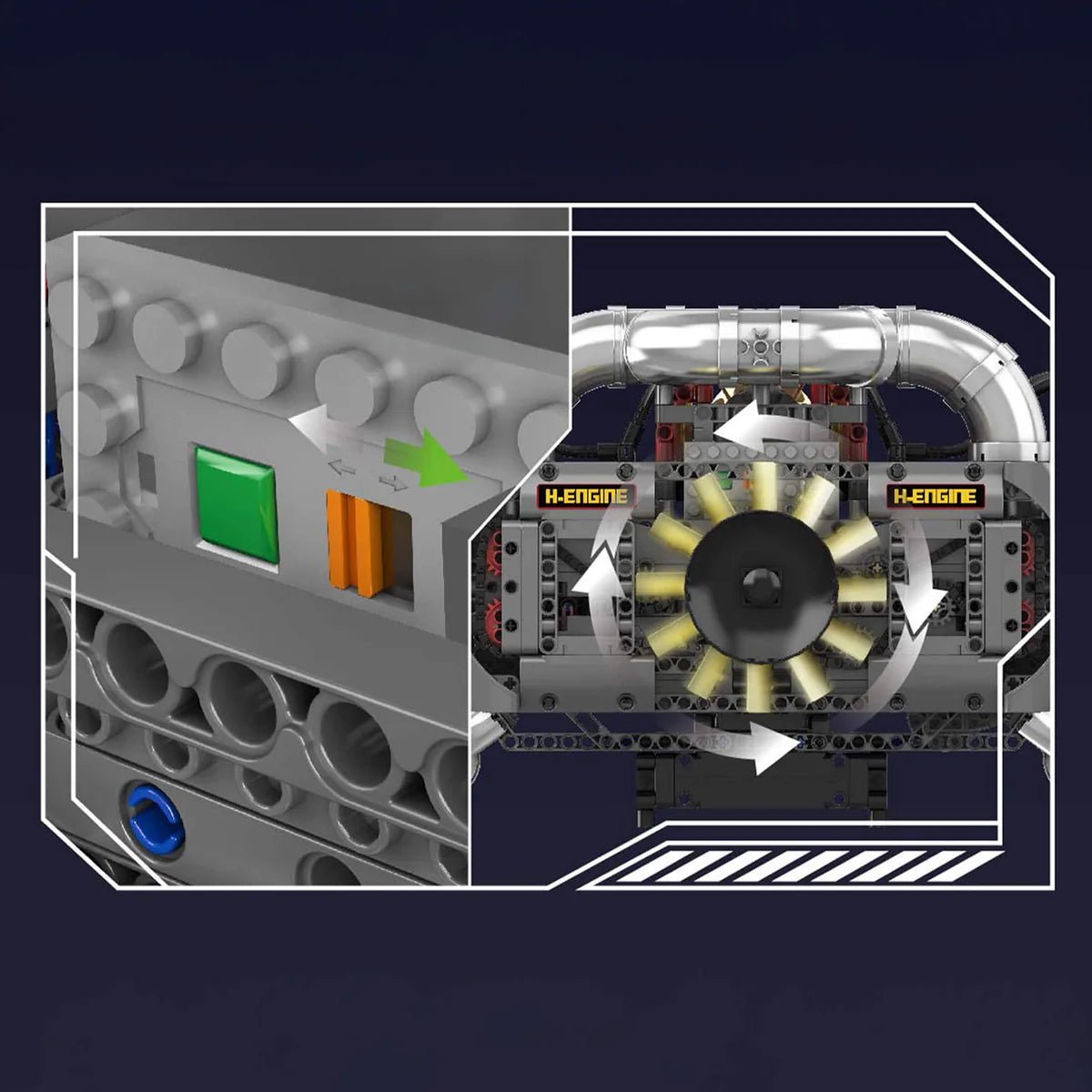 Mould King 10181 - Functional Flat 6 Boxer Engine - vue 6 | Power Blockz