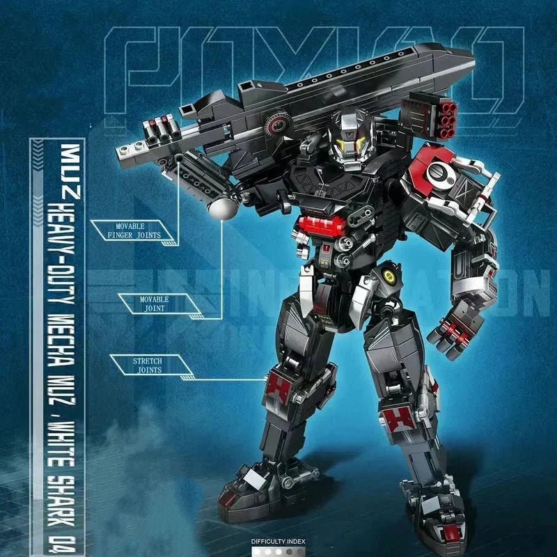 Heavy Duty Mecha Robot MU2 White Shark Bricks Toy | 802pcs - Heavy Duty Mecha Robot MU2 White Shark Bricks Toy - vue 3 | Power Blockz