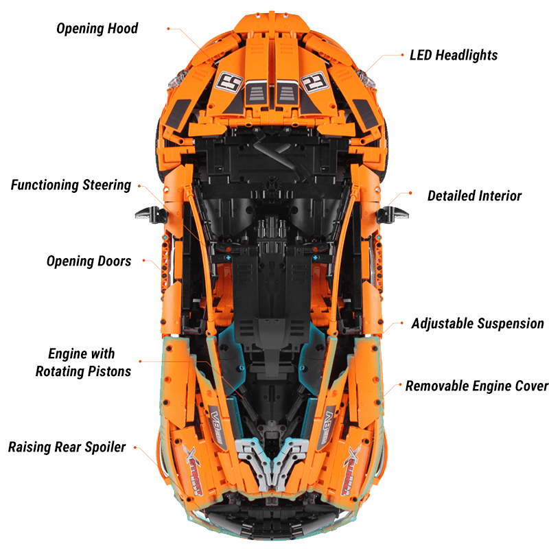 Mould King 13090S - Static Version - Orange Hybrid Hypercar P1 - vue 16 | Power Blockz
