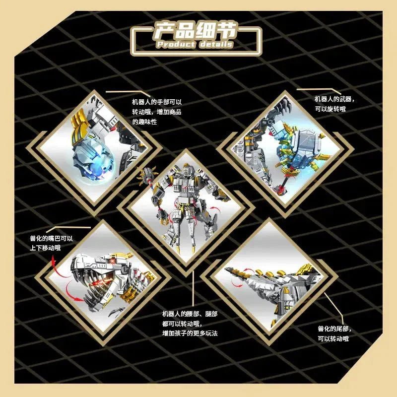 Mecha Iron Grimlock Dinosaur Transformers Bricks Toy | 1376pcs - Mecha Iron Grimlock Dinosaur Transformers Bricks Toy - vue 2 | Power Blockz