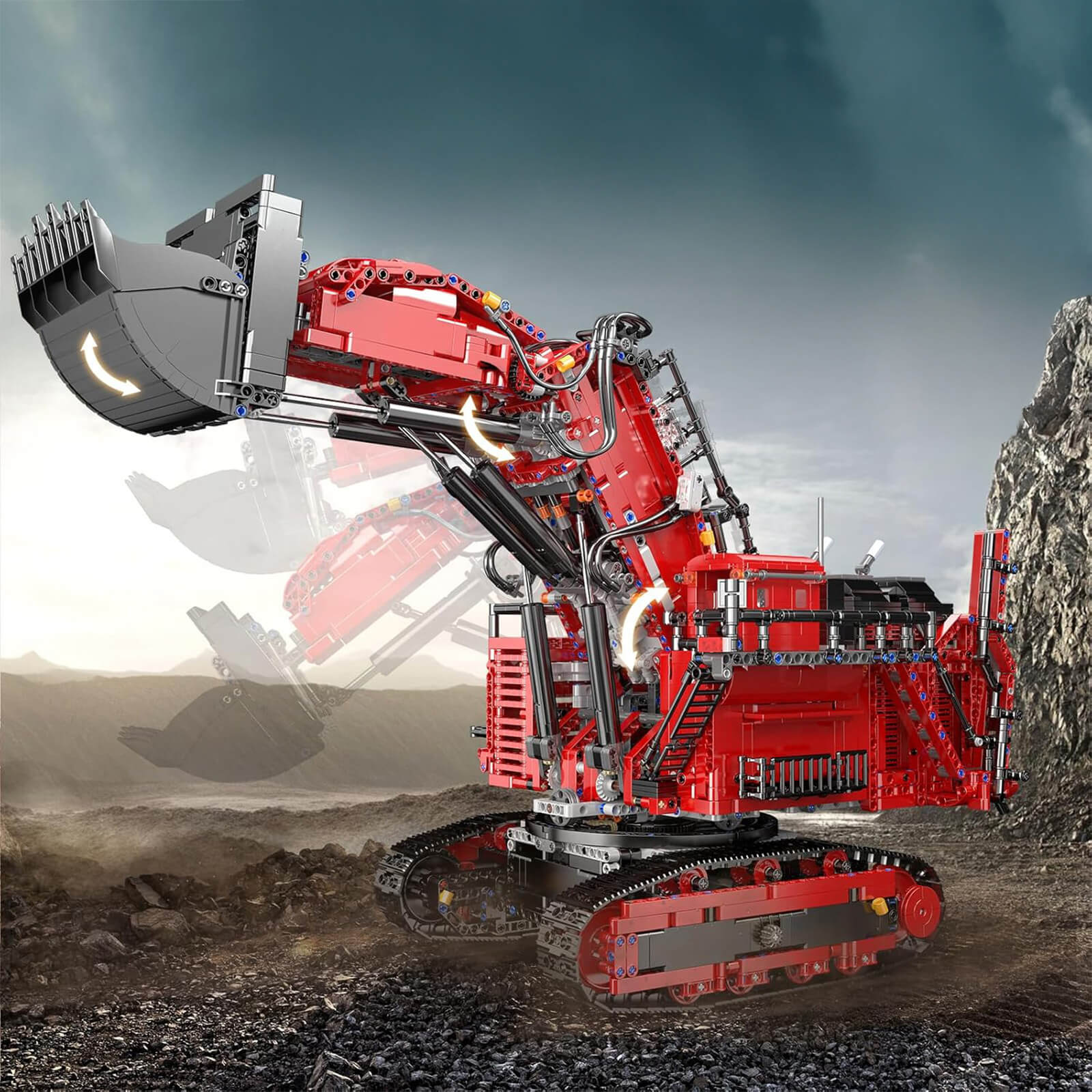 Mould King 17071 - Red - Heavy-Duty RC Excavator - vue 14 | Power Blockz