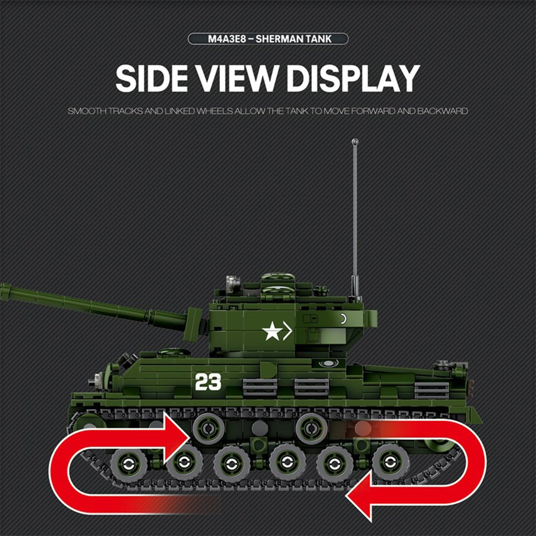 Reobrix 77030 - M4A3E8 Tank - vue 6 | Power Blockz