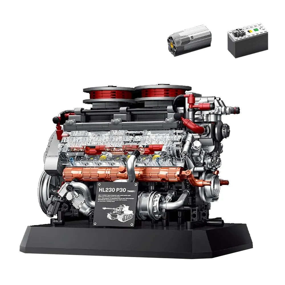 12GO 95008 - German Tiger V8 Tank Engine - vue 9 | Power Blockz
