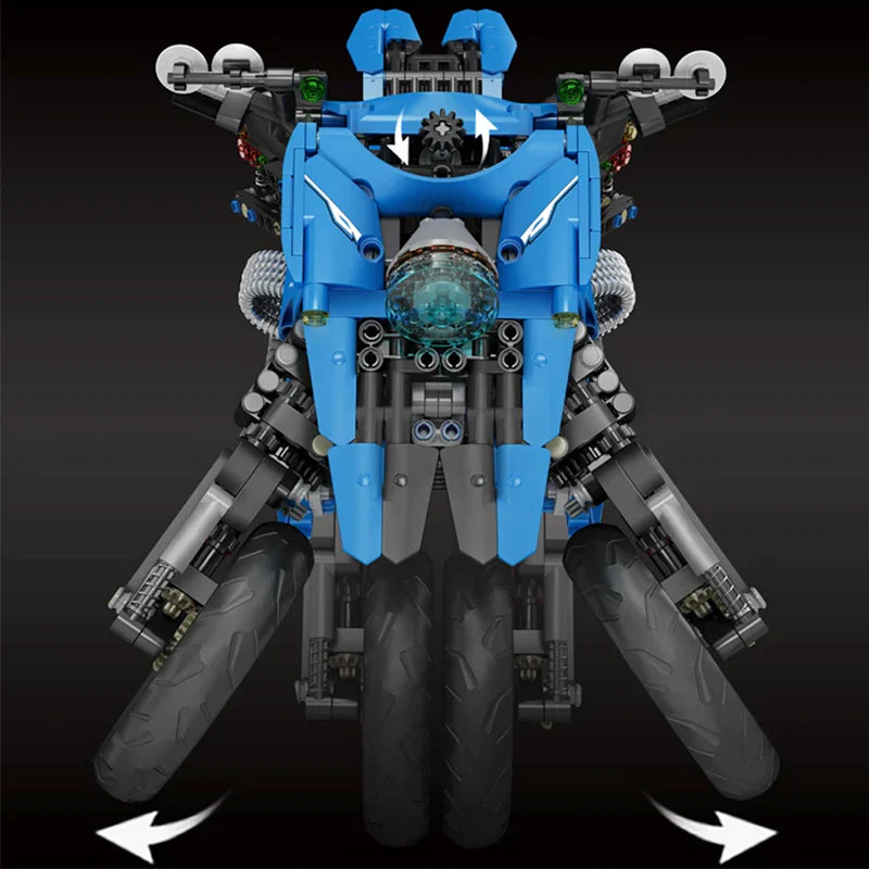 Mould King 23009 - Split Wheel Motorbike - vue 3 | Power Blockz