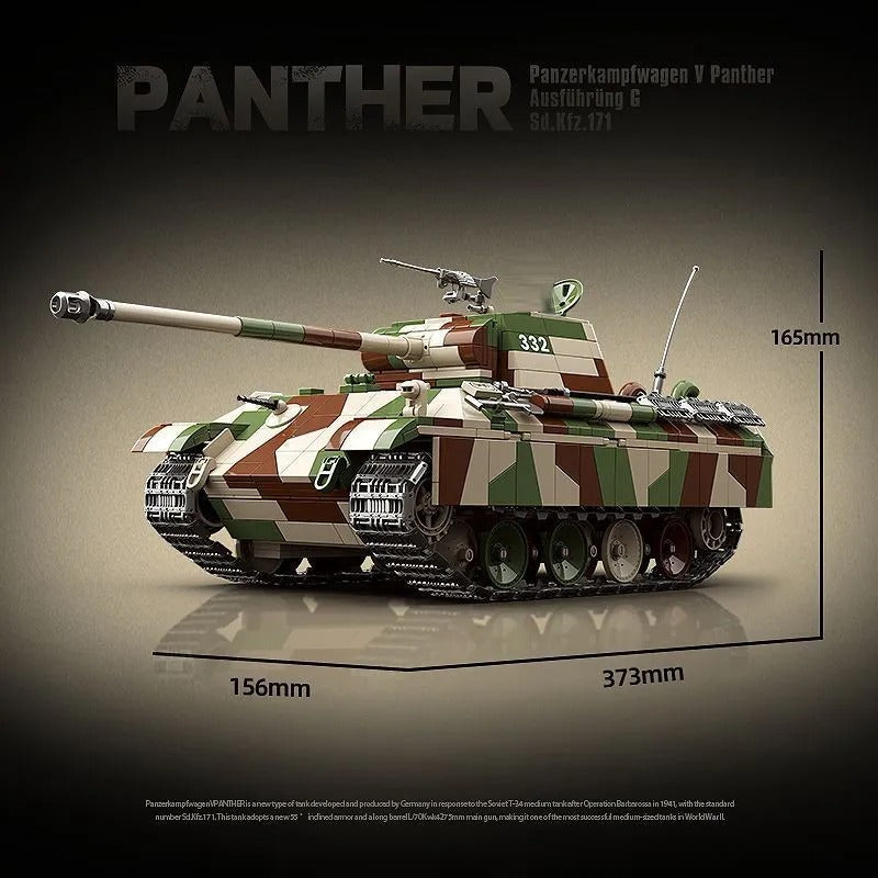 QUANGUAN 100252 - German Panzerkampfwagen V Panther Tank - vue 4 | Power Blockz
