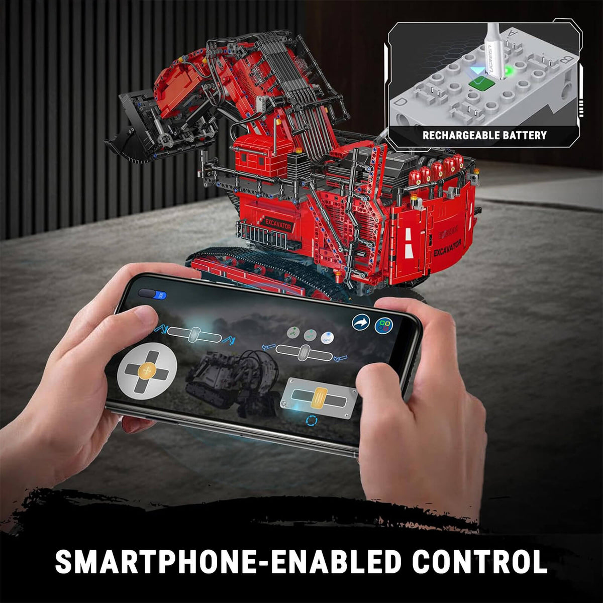Mould King 17071 - Red - Heavy-Duty RC Excavator - vue 17 | Power Blockz
