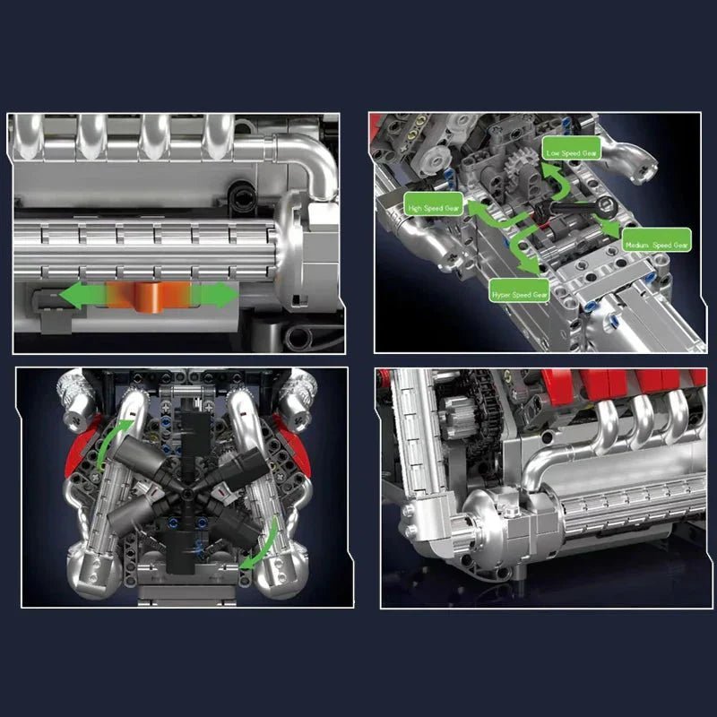 Mould King 10203 - M8 Twin-Turbocharged V8 - vue 5 | Power Blockz