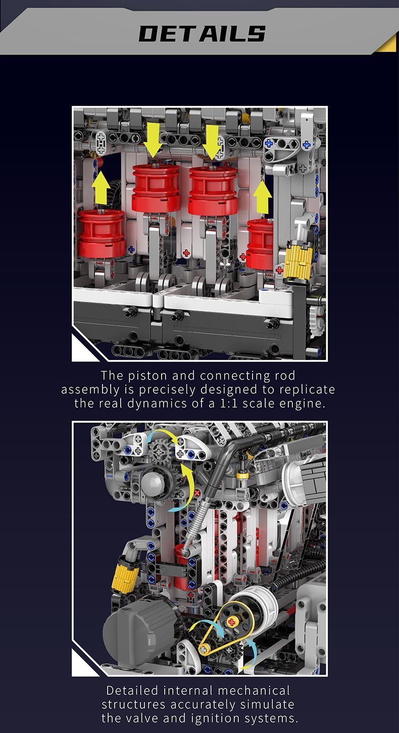 Mould King 10087 - Functional Inline 4-Cylinder L4 Gasoline - vue 2 | Power Blockz