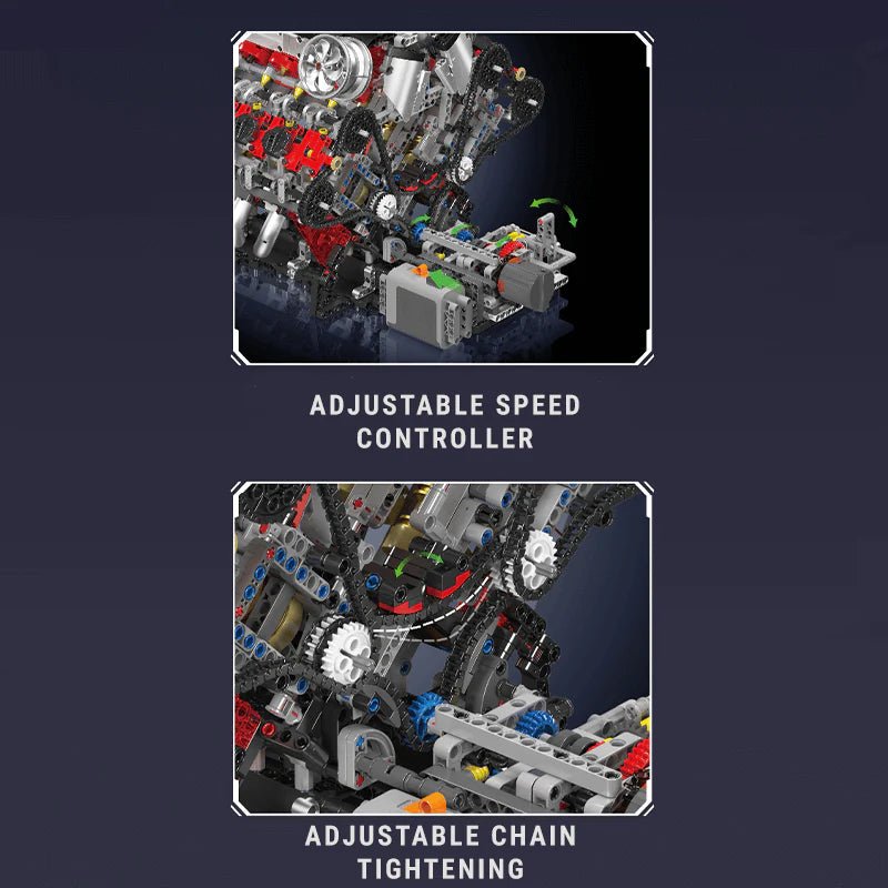 Mould King 10130 - Italian F488 V8 Engine - vue 7 | Power Blockz