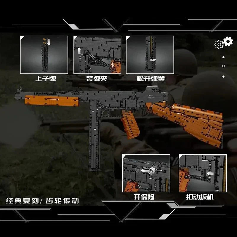 Mould King 14022 - Military Thompson Sub Machine - vue 4 | Power Blockz