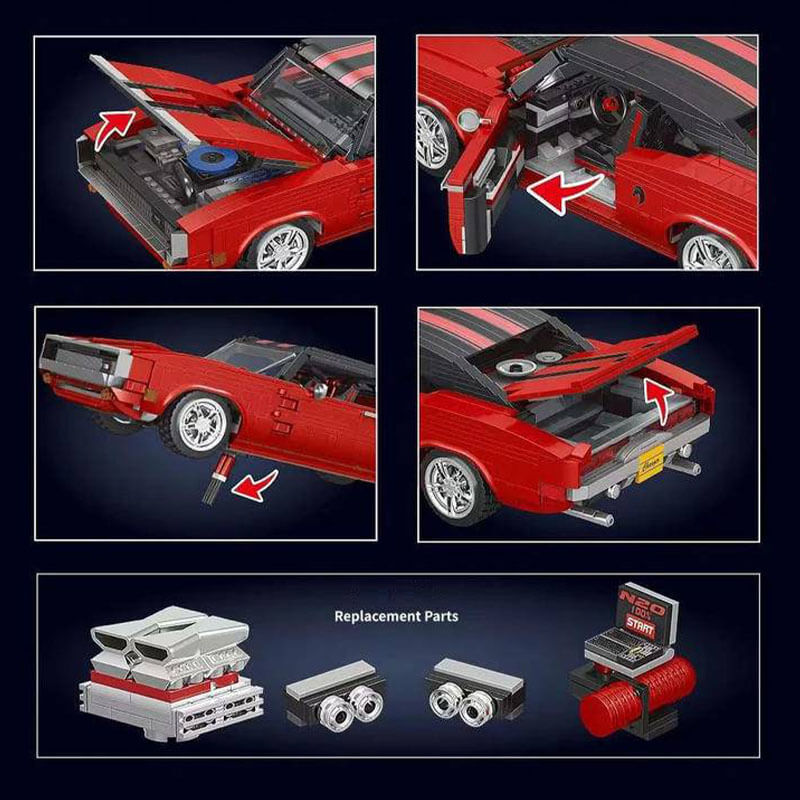 Mould King 10112 - Classic Challenger American Muscle Car - vue 5 | Power Blockz