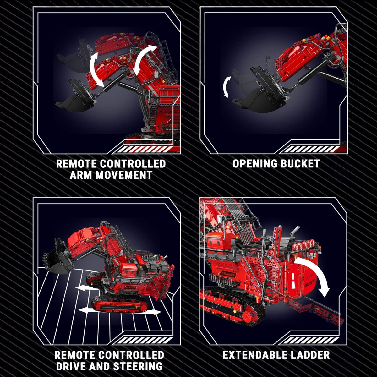 Mould King 17071 - Red - Heavy-Duty RC Excavator - vue 7 | Power Blockz