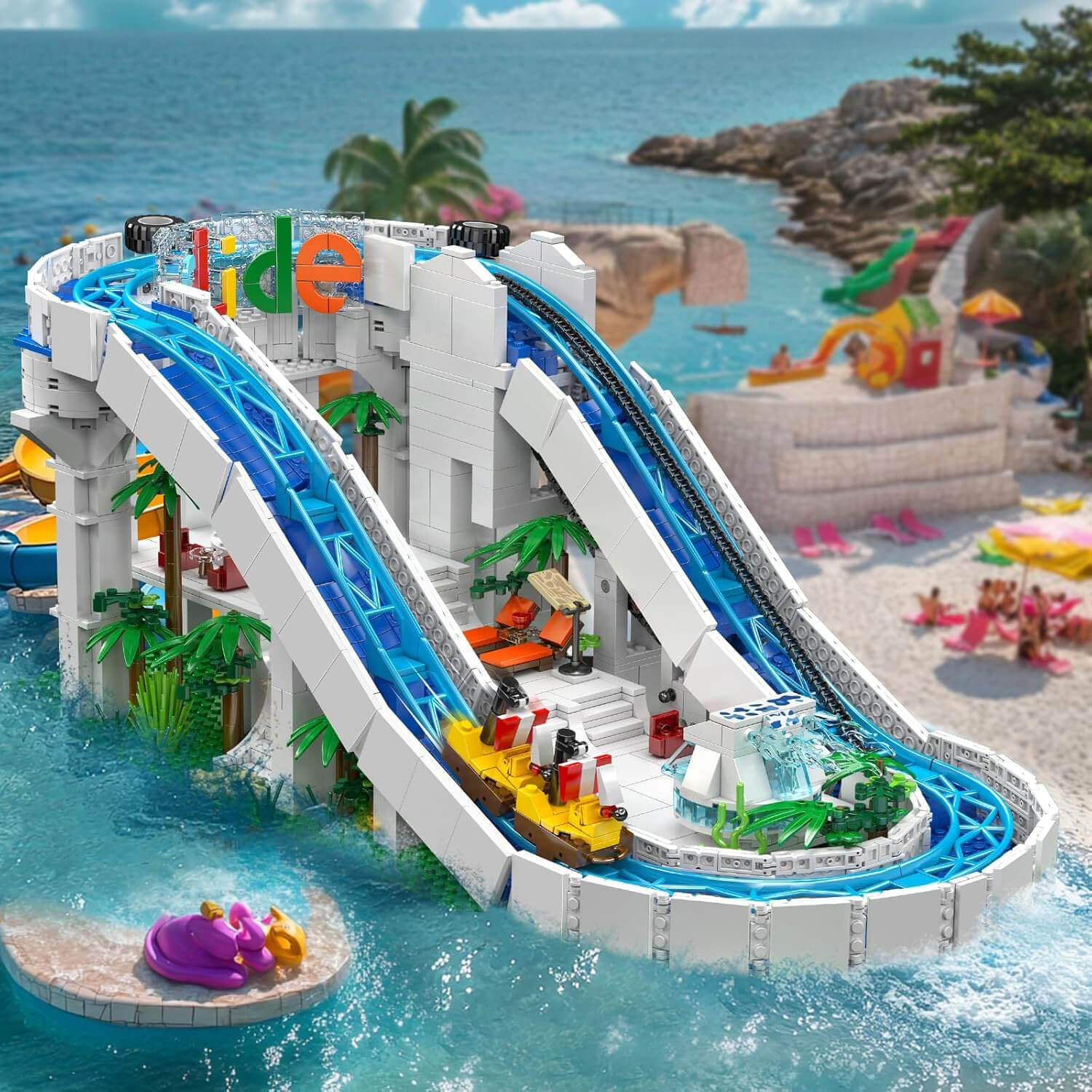 Mould King 11021 - Motorized Water Slide - vue 2 | Power Blockz