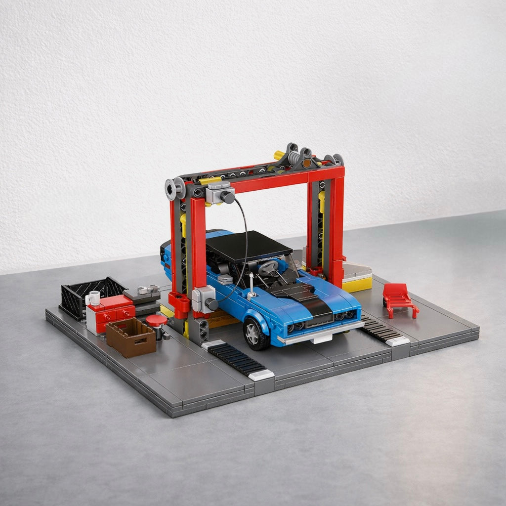 Mould King 24086 - 70s American Auto Repair Shop - vue 6 | Power Blockz
