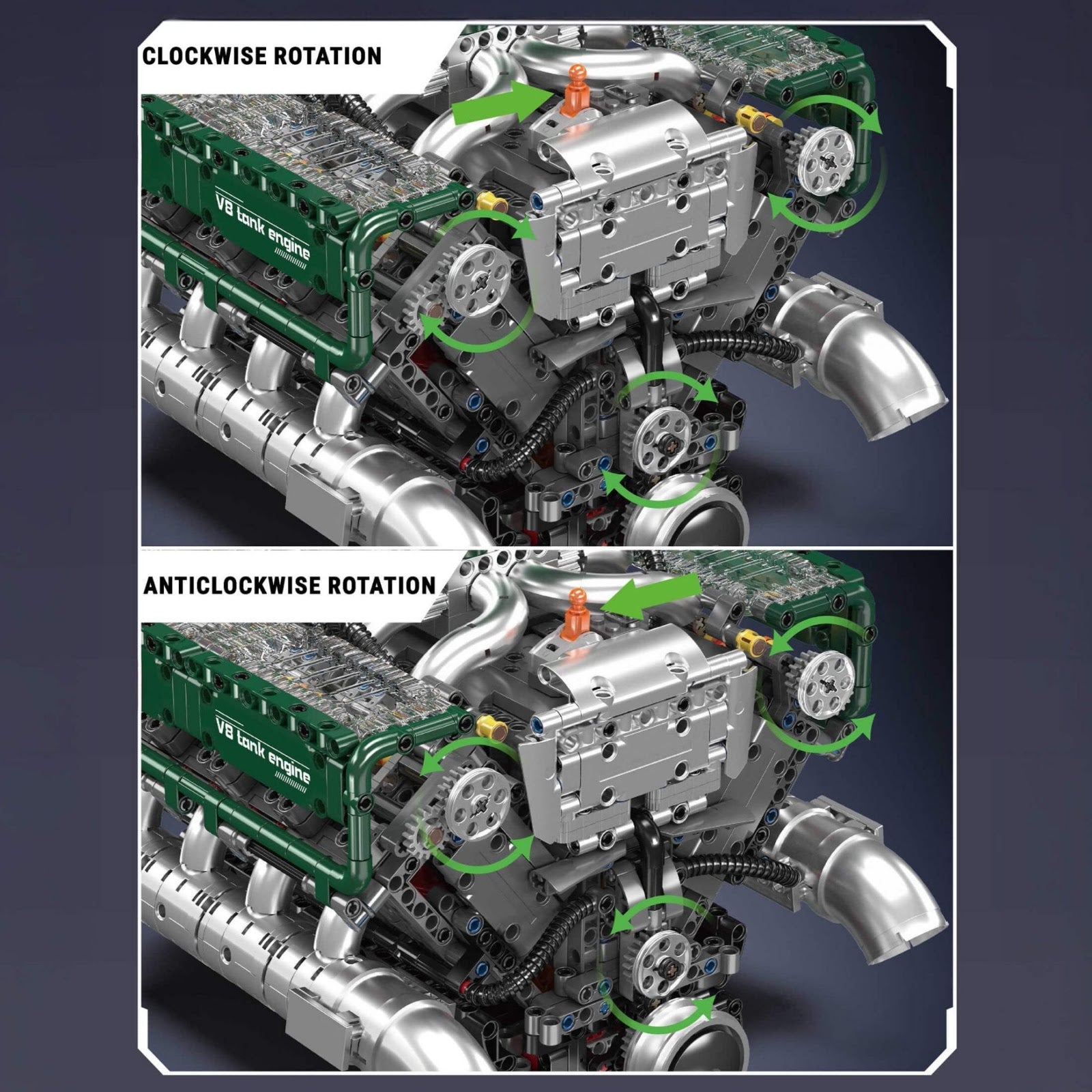 Mould King 10182 - Functional V8 Tank Engine - vue 7 | Power Blockz