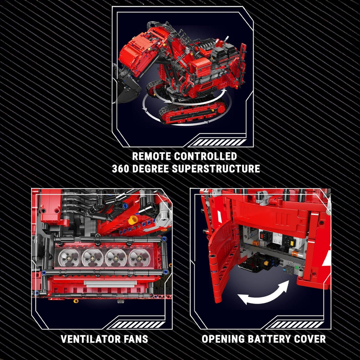 Mould King 17071 - Red - Heavy-Duty RC Excavator - vue 8 | Power Blockz