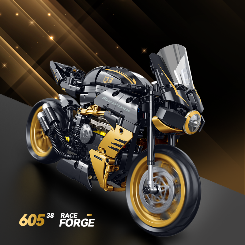 60538 - Gold Rush 1:8 Café Racer Motorcycle - View 2 | Power Blockz