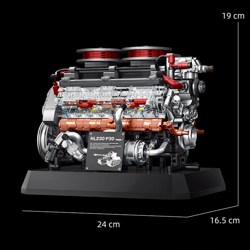12GO 95008 - German Tiger V8 Tank Engine - vue 4 | Power Blockz