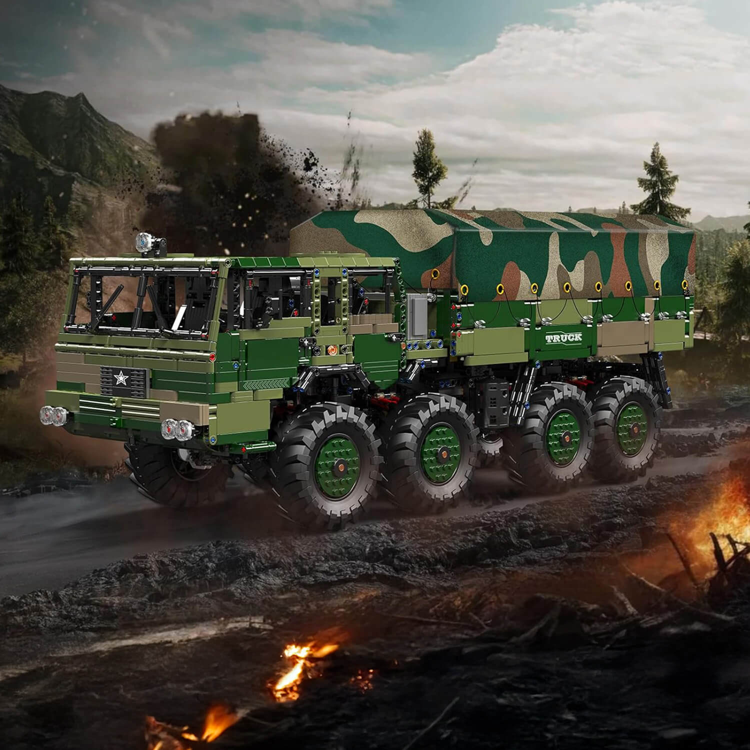 Mould King 20039 - RC 4x4 Military Hauler - vue 2 | Power Blockz