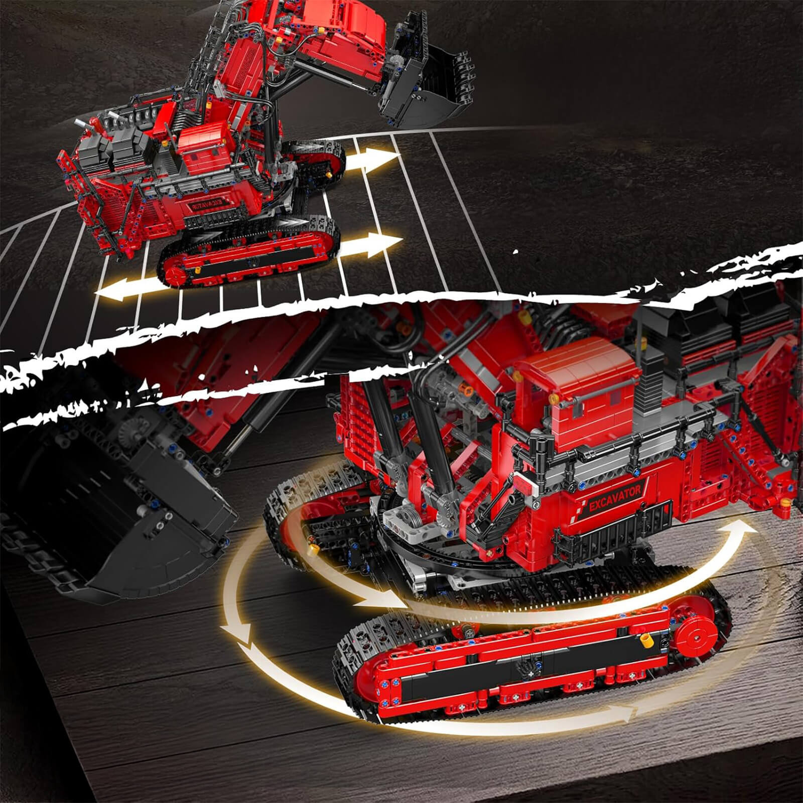 Mould King 17071 - Red - Heavy-Duty RC Excavator - vue 16 | Power Blockz