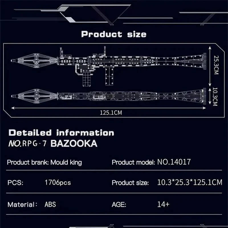 Mould King 14017 - RPG Rocket Grenade launcher - vue 3 | Power Blockz