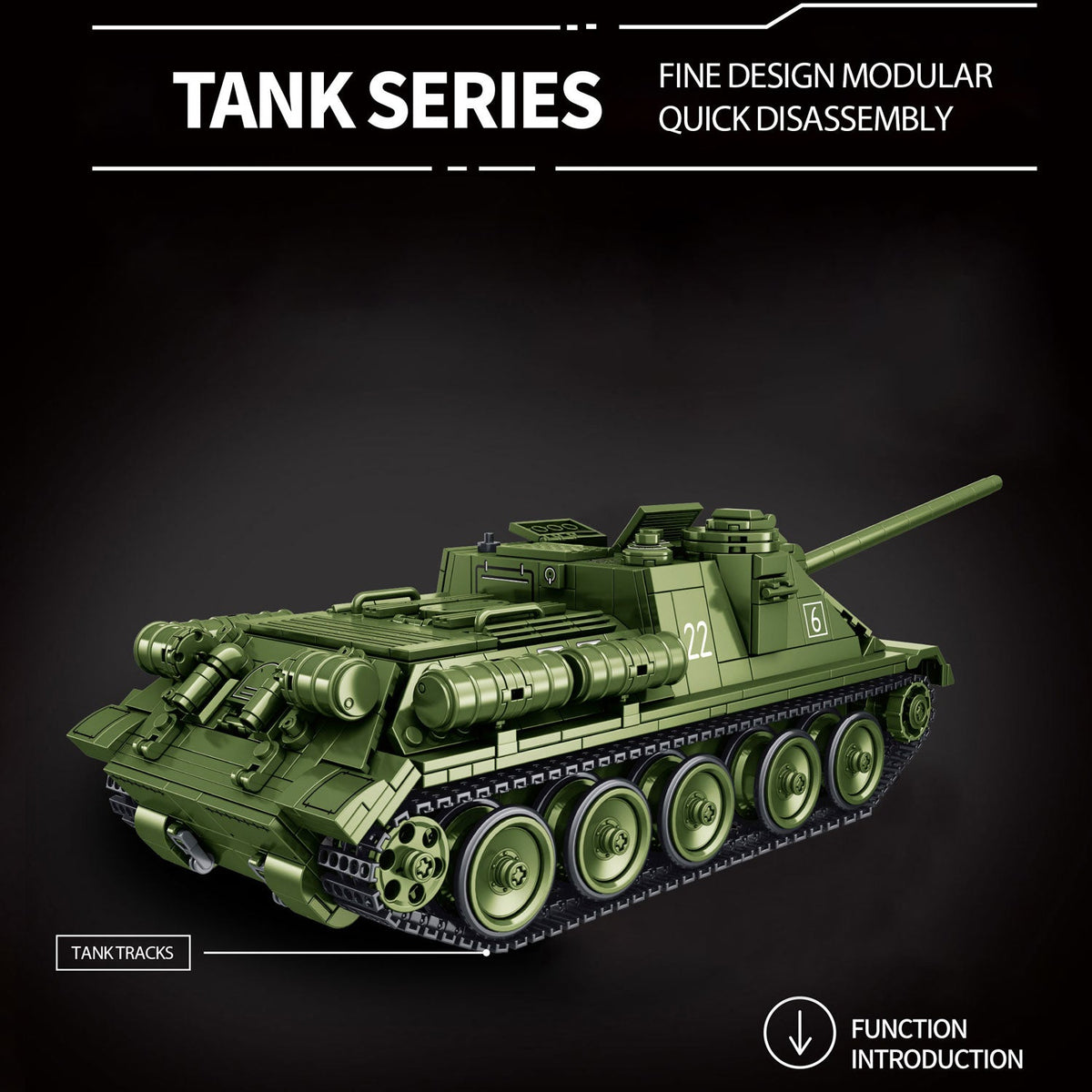 Spebrick 632022 - SU-100 tank - vue 3 | Power Blockz