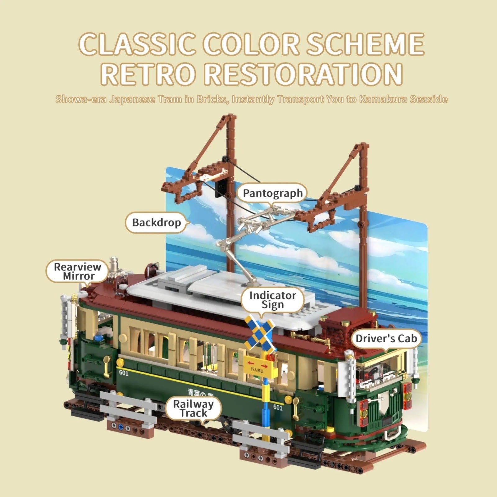 HUIYOYOYI H1018 - Retro Japanese Tram - vue 5 | Power Blockz