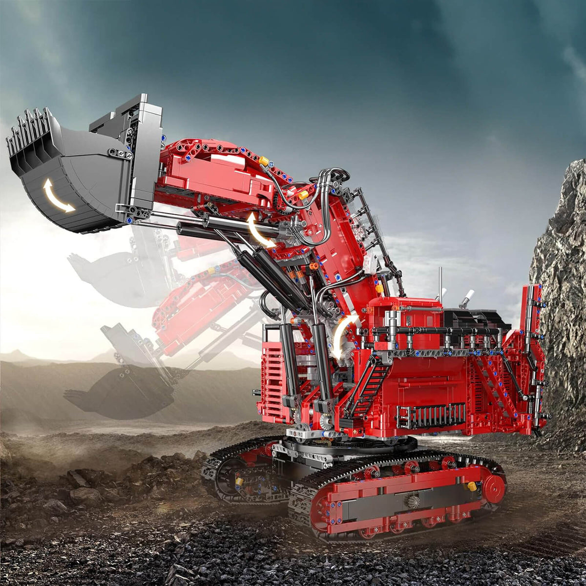 Mould King 17071 - Red - Heavy-Duty RC Excavator - vue 14 | Power Blockz