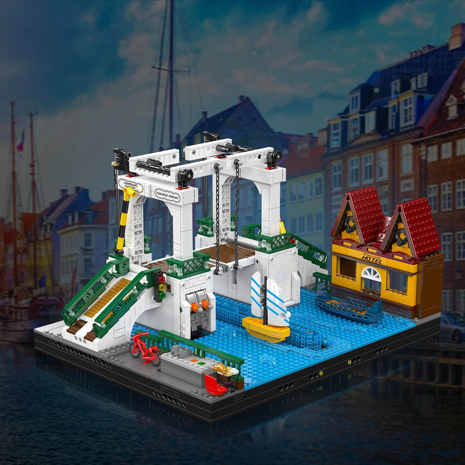 Mould King 16068 - Motorized Nordic Drawbridge - vue 2 | Power Blockz