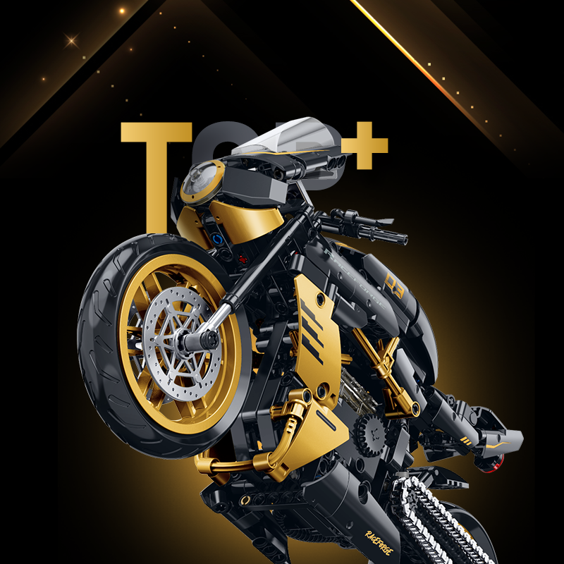 60538 - Gold Rush 1:8 Café Racer Motorcycle - View 3 | Power Blockz