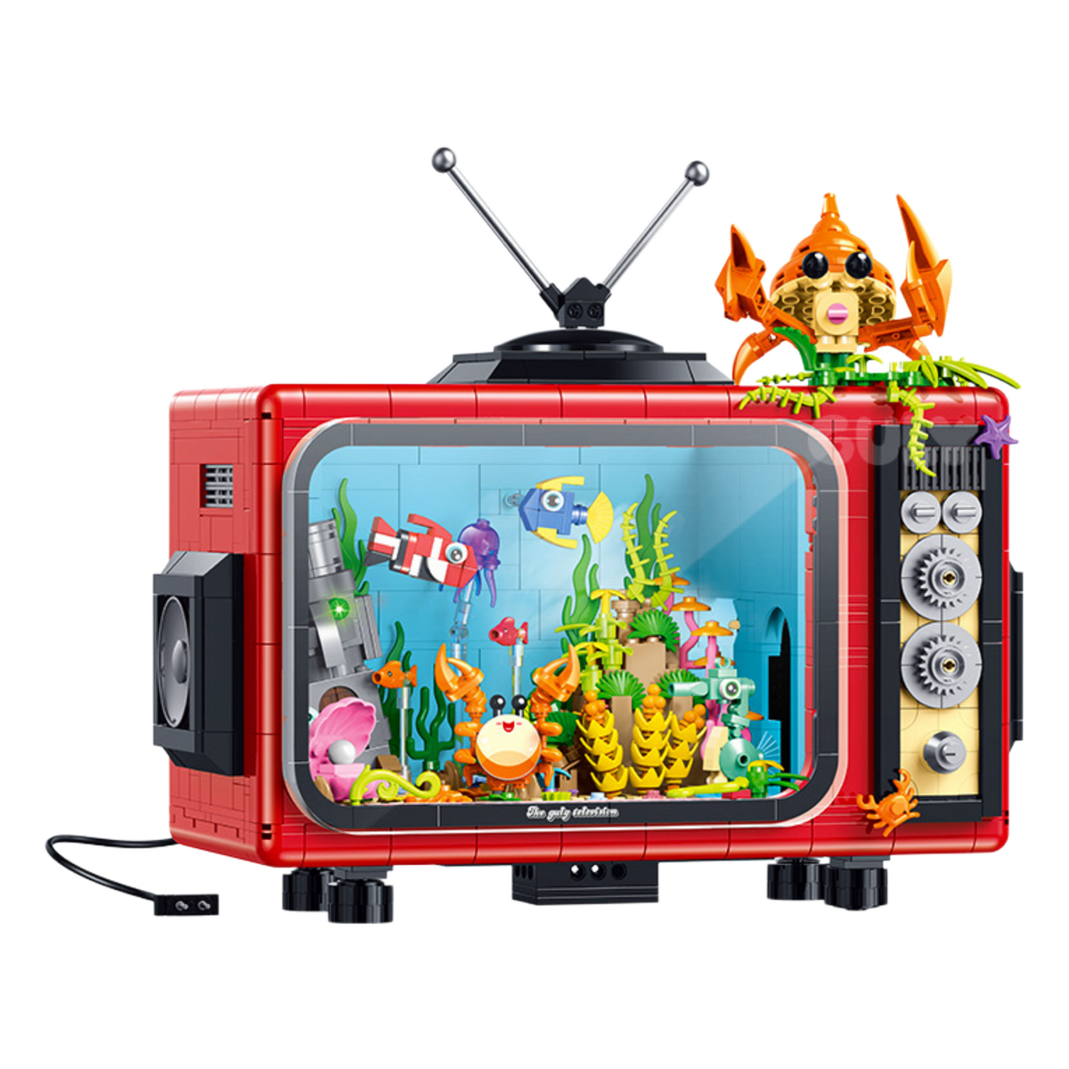 Retro Reef TV vintage TV with a coral reef inside building blocks model - Power Blockz