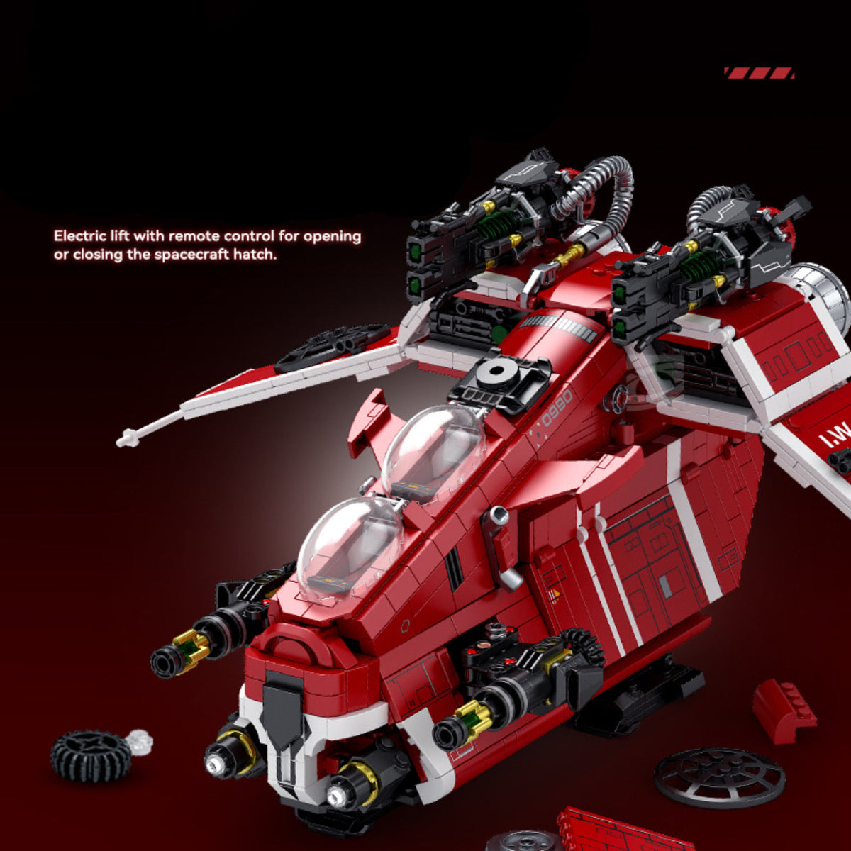 98002 - Scarlet Corsair Red Gunboat Spaceship - View 2 | Power Blockz