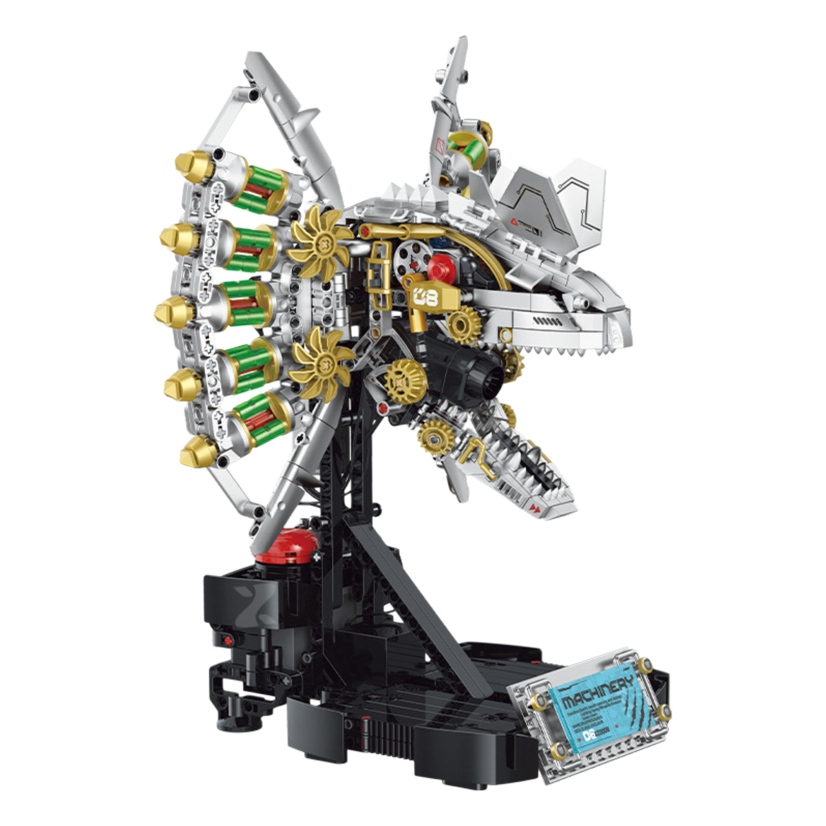 Steam Dilophosaurus mechanical dinosaur skull building blocks model - Power Blockz