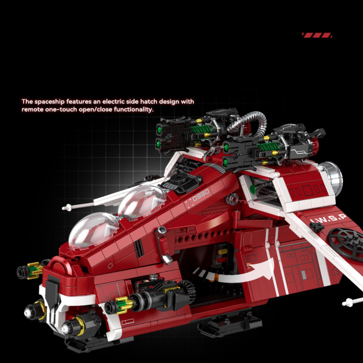 98002 - Scarlet Corsair Red Gunboat Spaceship - View 5 | Power Blockz