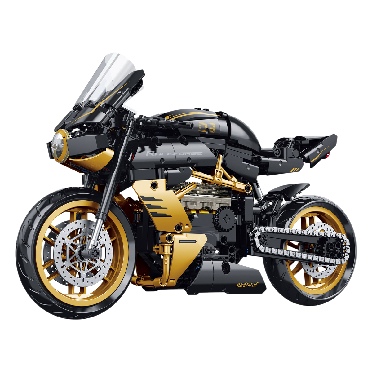 Gold Rush café racer motorcycle building blocks model - Power Blockz