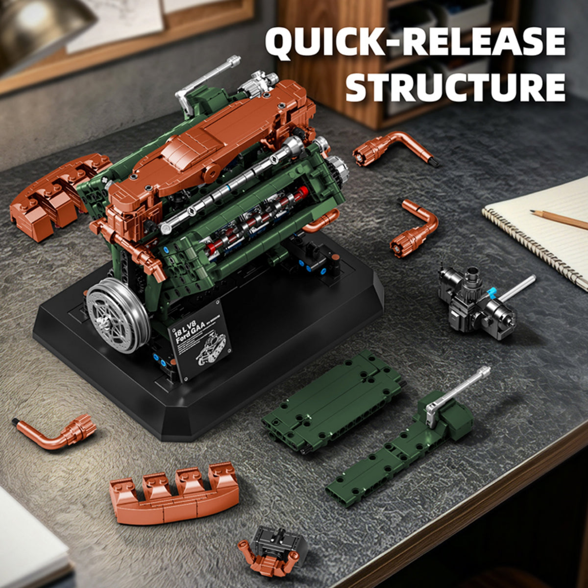 95010 - The GAA V8 Tank Engine without Motor - View 6 | Power Blockz