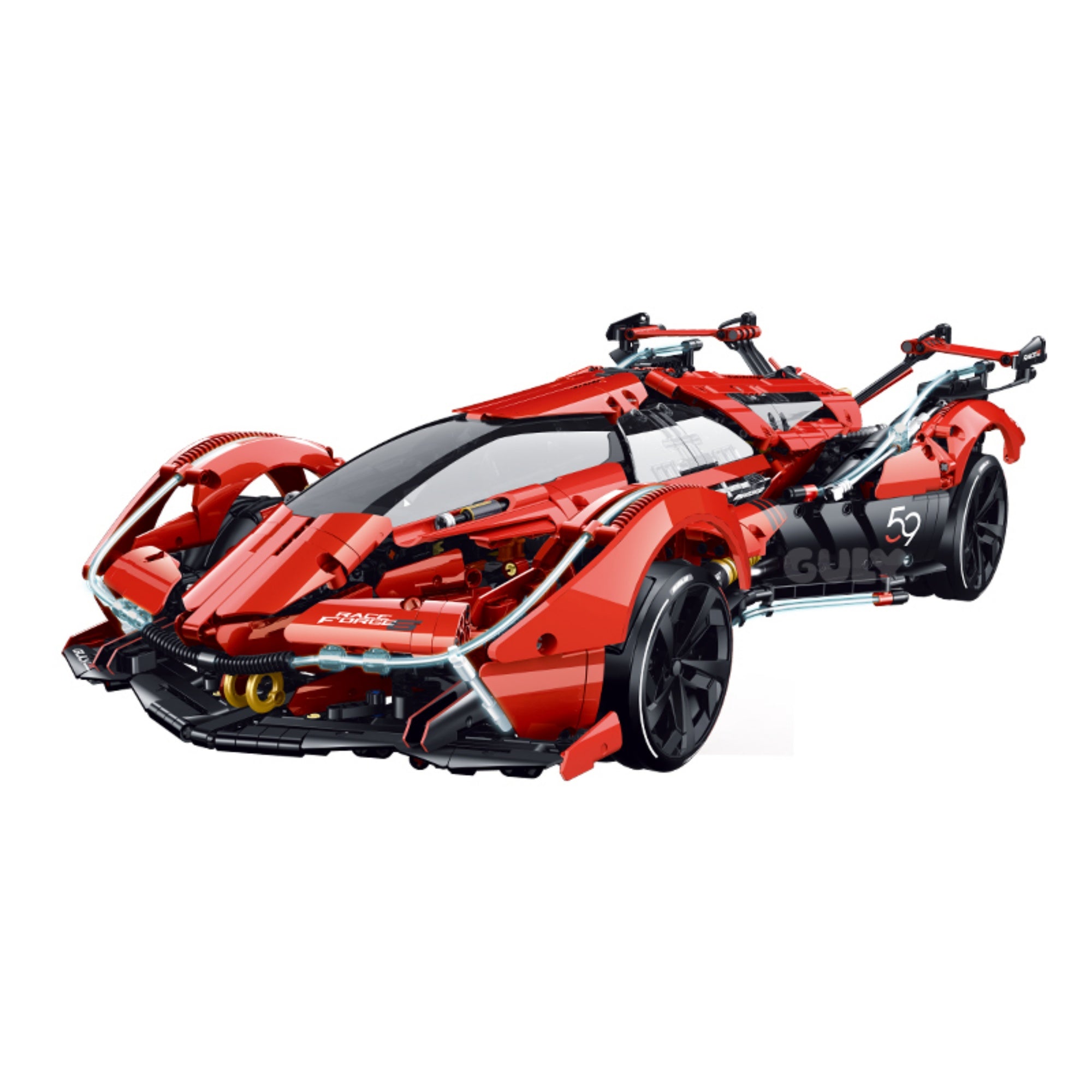 The Lambo V12 GT building blocks set by Guly, front view on white background