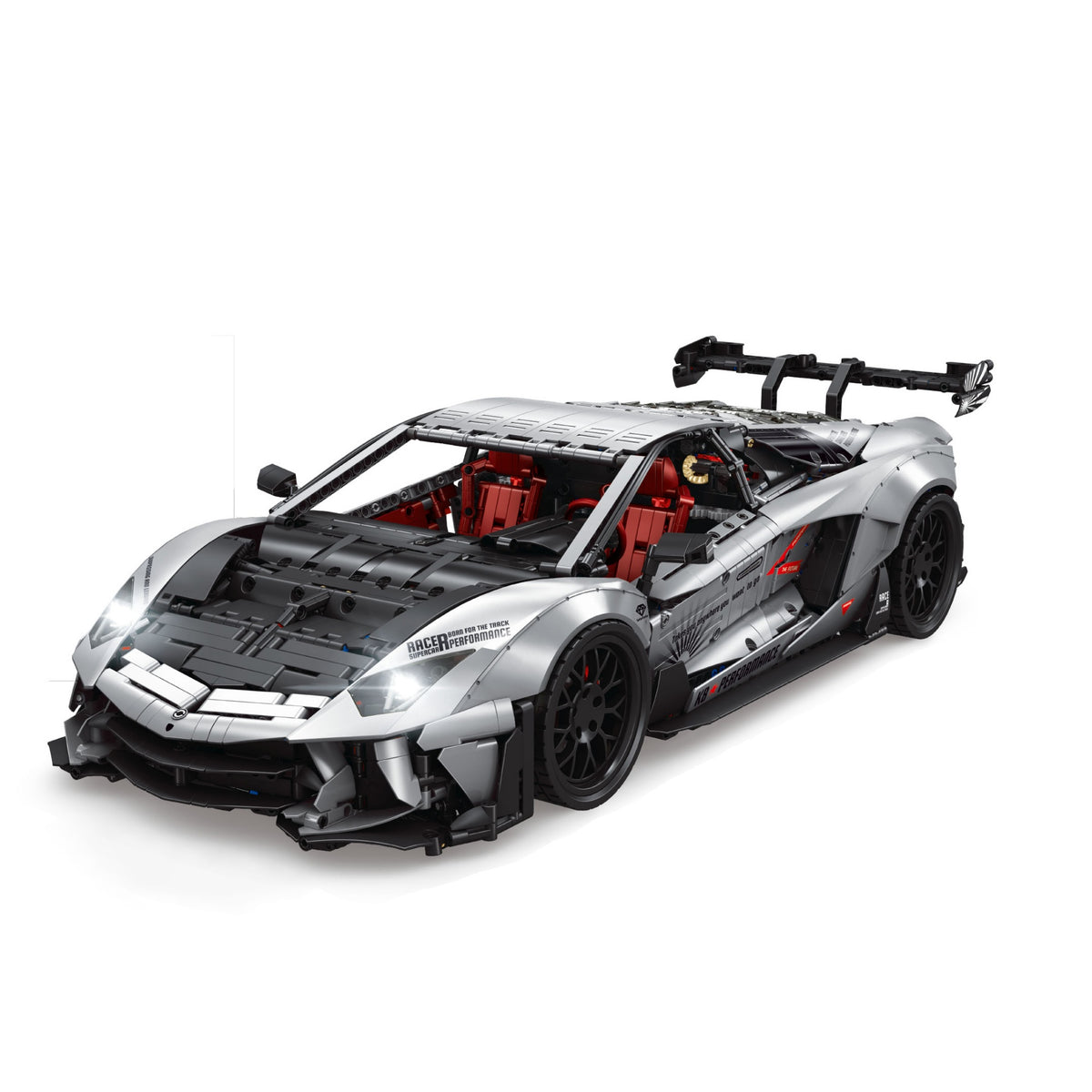 The Lamborghini Aventador LB building blocks set by Jiaodu, front view on white background