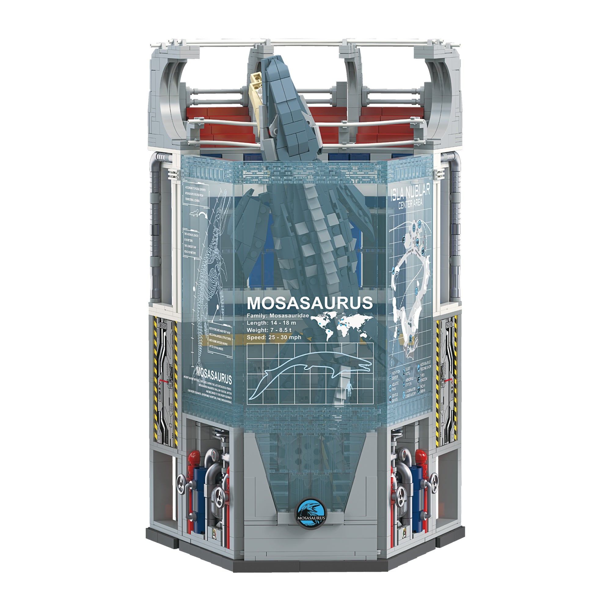 The Mosasaurus 2033-piece building block model kit at 1:100 scale — advanced ABS brick prehistoric marine reptile display model
