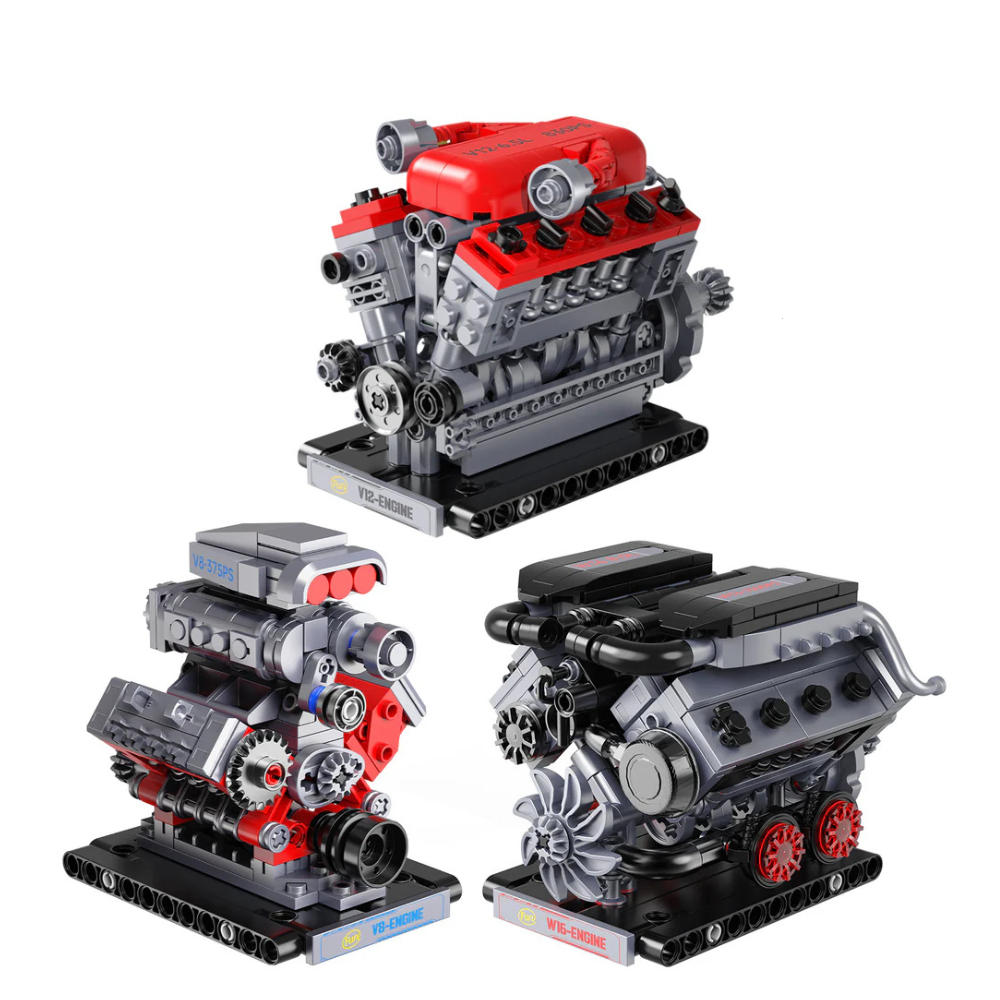 JMBricklayer 60024 Engine Trio Model - 840pcs building blocks set - front view | Power Blockz